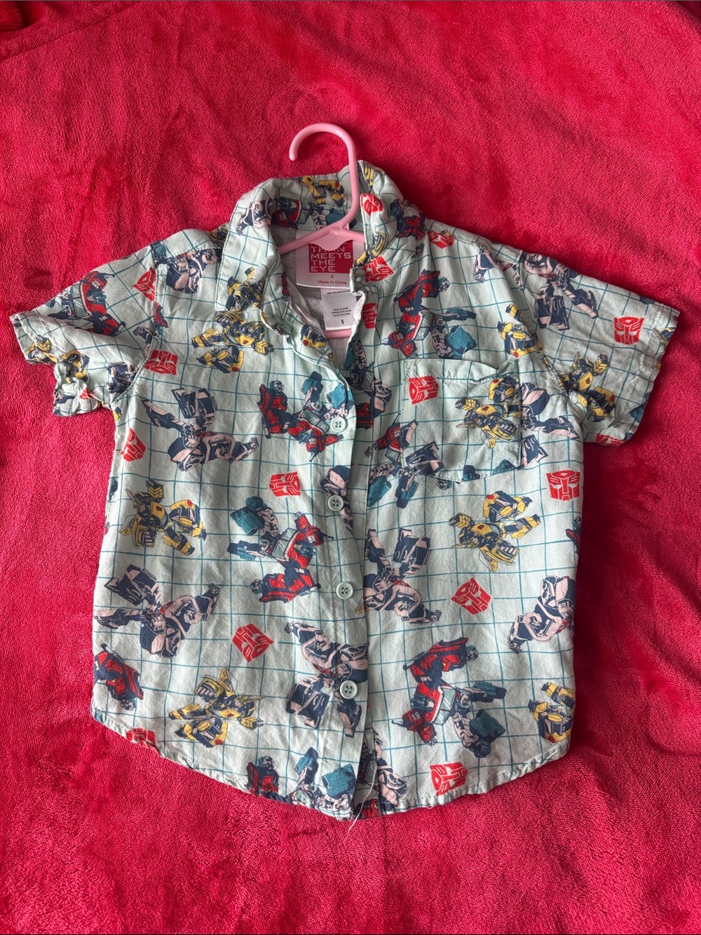 Kids' Transformers tShort Sleeve Button-Up Shirt - Light Blue
